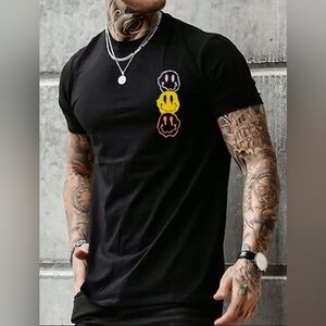 SHEIN Mens Cartoon Smile Faces Black T-shirt SIZE Large NWOT